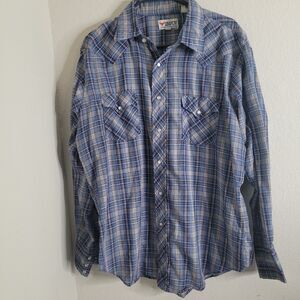 Envoy XL authentic western shirt button front blue polo collar plaid pockets